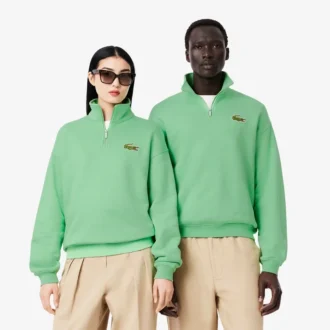 ユニセックス ルーズフィット バッジアクセント ハーフジップスウェット