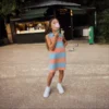 ノースリーブ ストライプ プチピケ ポロシャツワンピース