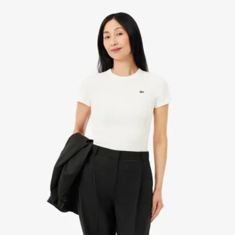 レディース スリムフィット リブ編みコットンTシャツ レディース スリムフィット リブ編みコットンTシャツ