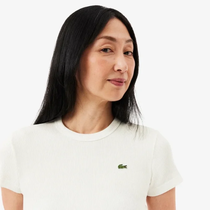 レディース スリムフィット リブ編みコットンTシャツ