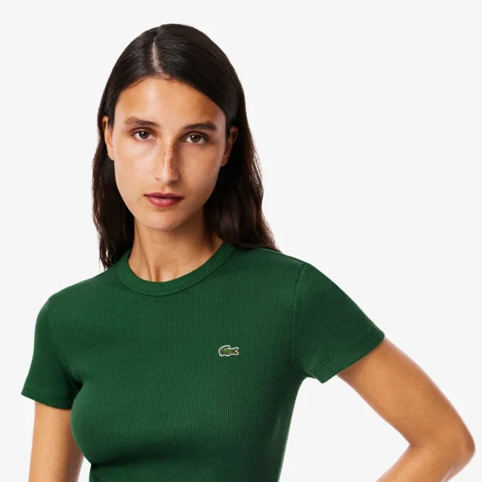 レディース スリムフィット リブ編みコットンTシャツ レディース スリムフィット リブ編みコットンTシャツ