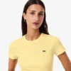レディース スリムフィット リブ編みコットンTシャツ レディース スリムフィット リブ編みコットンTシャツ