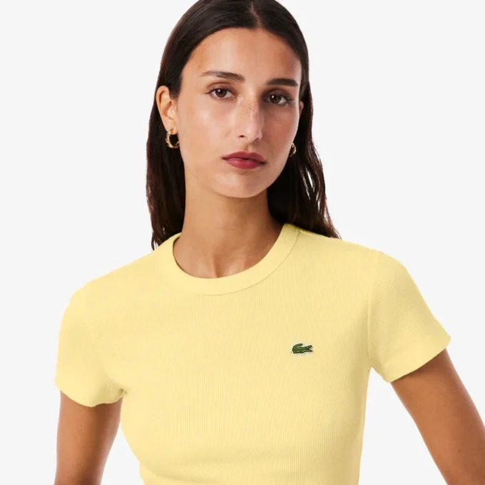 レディース スリムフィット リブ編みコットンTシャツ レディース スリムフィット リブ編みコットンTシャツ