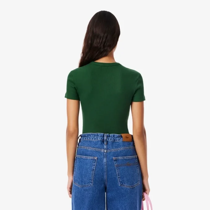 レディース スリムフィット リブ編みコットンTシャツ レディース スリムフィット リブ編みコットンTシャツ