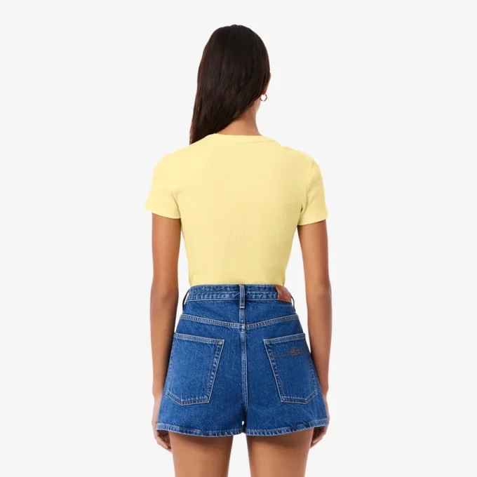 レディース スリムフィット リブ編みコットンTシャツ レディース スリムフィット リブ編みコットンTシャツ