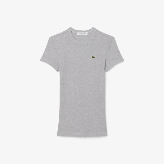 レディース スリムフィット リブ編みコットンTシャツ