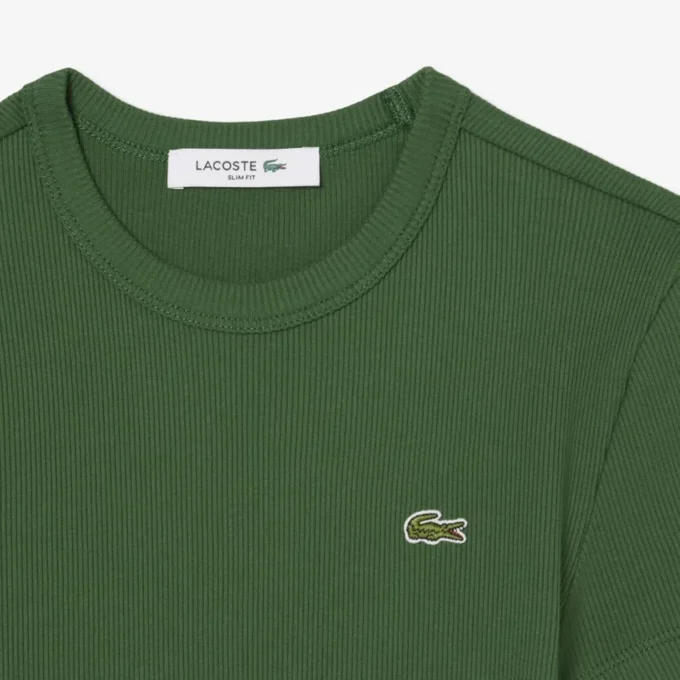 レディース スリムフィット リブ編みコットンTシャツ レディース スリムフィット リブ編みコットンTシャツ