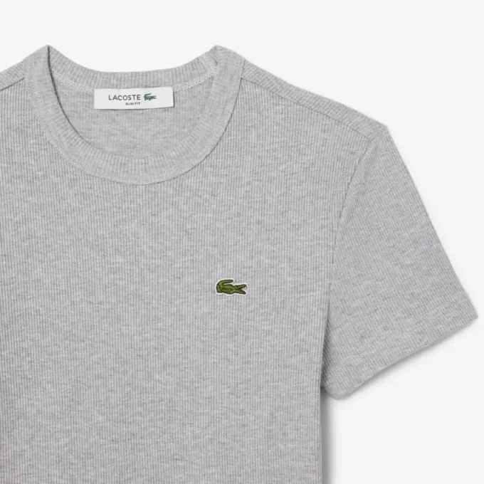 レディース スリムフィット リブ編みコットンTシャツ