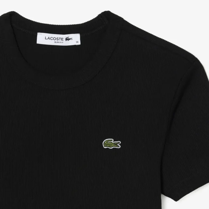 レディース スリムフィット リブ編みコットンTシャツ