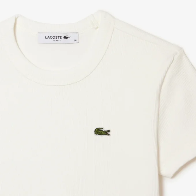 レディース スリムフィット リブ編みコットンTシャツ