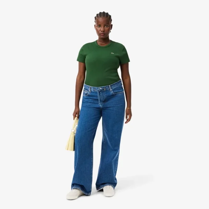 レディース スリムフィット リブ編みコットンTシャツ レディース スリムフィット リブ編みコットンTシャツ